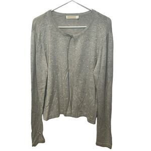 CHRISTINA Womens Open Front Gray Cardigan Sweater‎ Pearls Preppy Basic Large